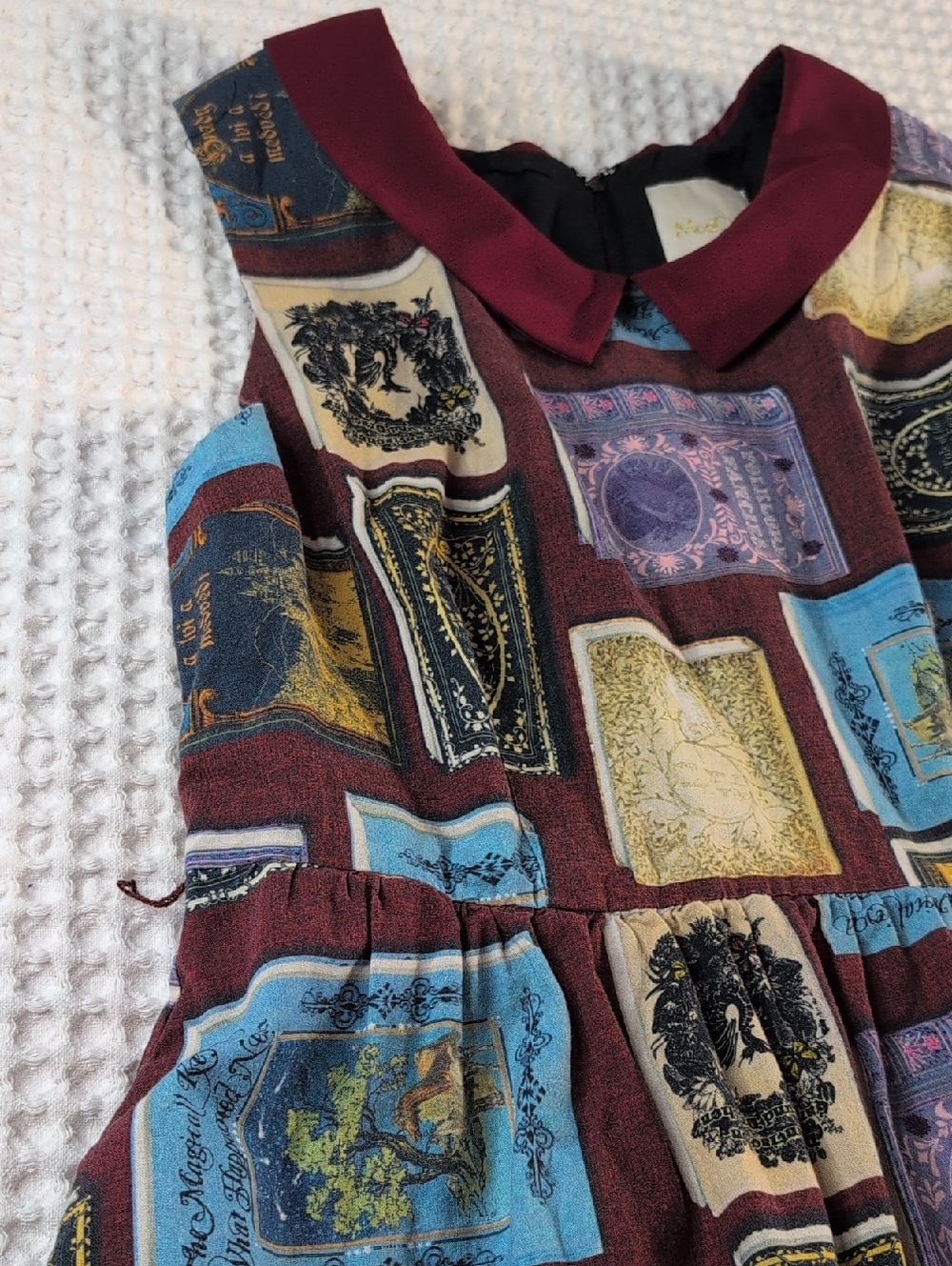 ModCloth Vintage 100% Cotton Burgundy Patchwork Print Dress - Picture 14 of 16